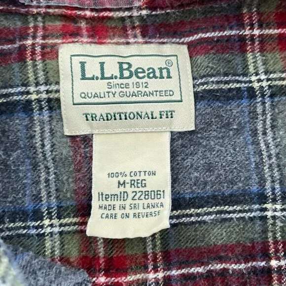 L.L. Bean Mens Traditional Button-Down Shirt M-REG 100% Cotton Gray/Red 2191 - Picture 3 of 8